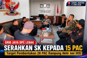 GRIB Jaya Kabupaten Lebak memperkuat struktur organisasi melalui pembentukan dan penyerahan SK kepada 15 PAC sebagai bagian dari target pembentukan 28 PAC di seluruh kecamatan. (Istimewa)