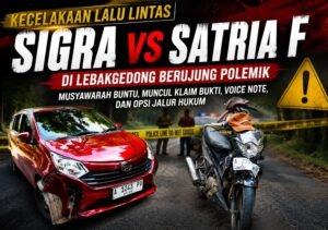 Ilustrasi kecelakaan lalu lintas antara Daihatsu Sigra dan Suzuki Satria F di Lebakgedong, Kabupaten Lebak. Perbedaan klaim antarpihak terkait kronologi kejadian membuka peluang penyelesaian melalui jalur hukum. (Istimewa)