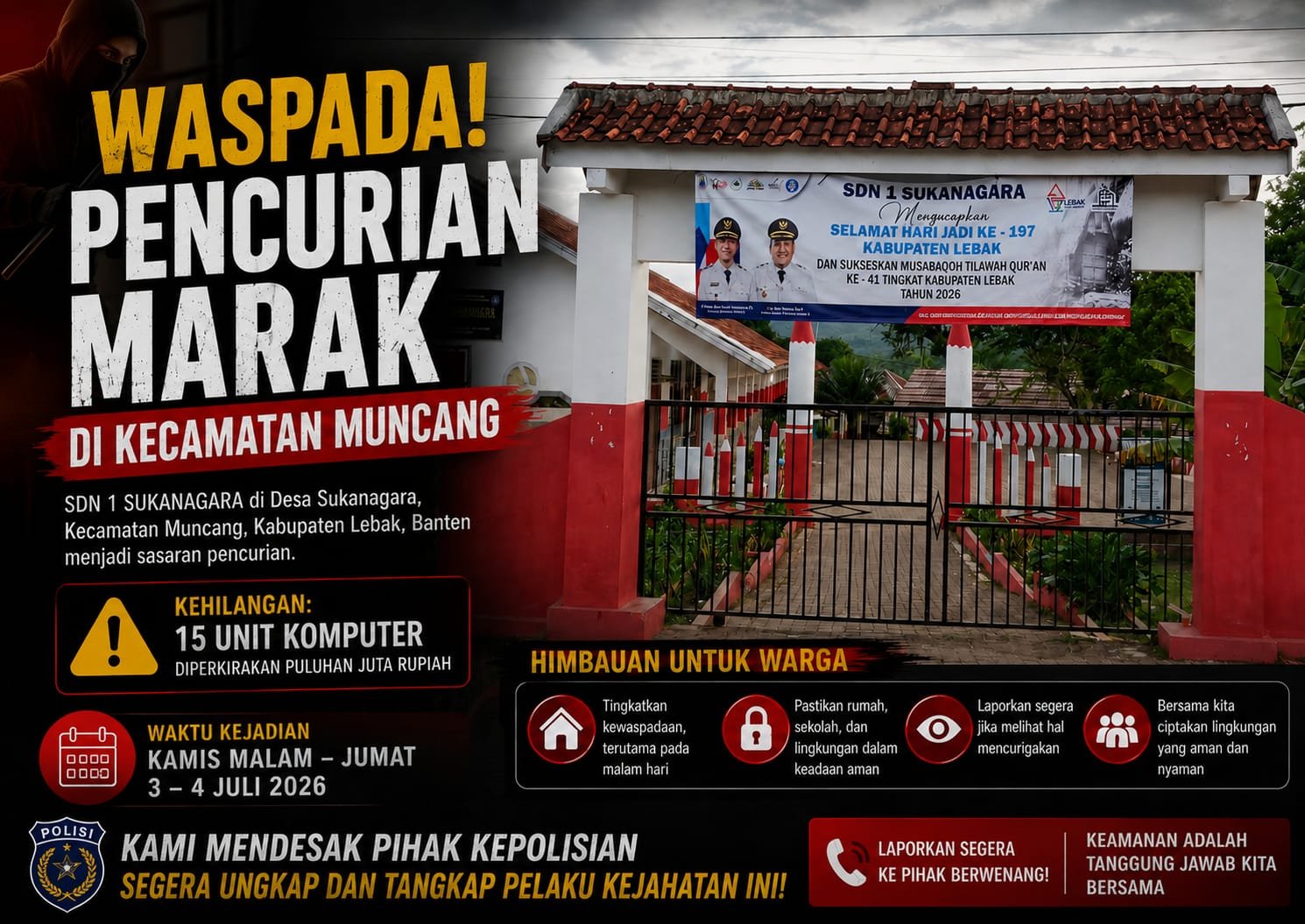 SDN 1 Sukanagara di Lebak Kemalingan, Kerugian Ditaksir Capai Puluhan Juta